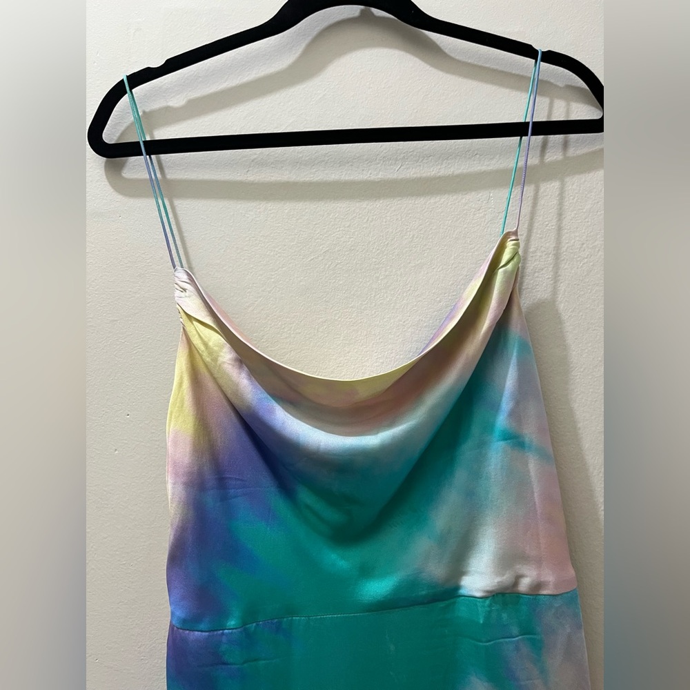 Retrofête Marlene Silk Dress in Rainbow Tie-Dye, Size M - Picture 8 of 16
